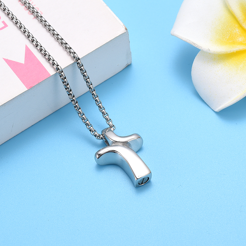 

hhh99 Personalized Cross Stainless Steel Cremation Pendant Necklace For Women Keepsake Memorial Urn jewelry For Ashes, Silver