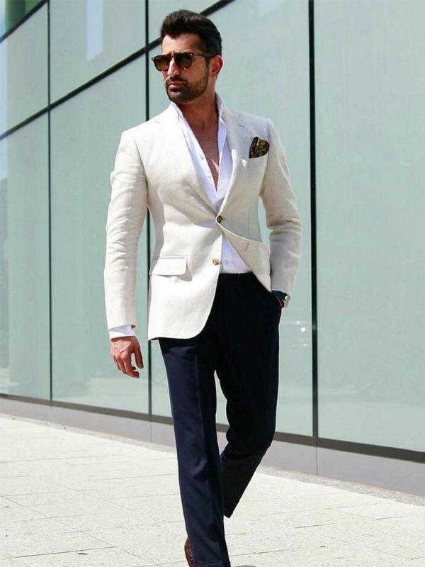 

ANNIEBRITNEY White 2 Piece Slim Fit Men Suit With Black Pants Tailor Made Skinny Groom Wedding Tuxedo Prom Wedding Men Suit Set, Cutsom