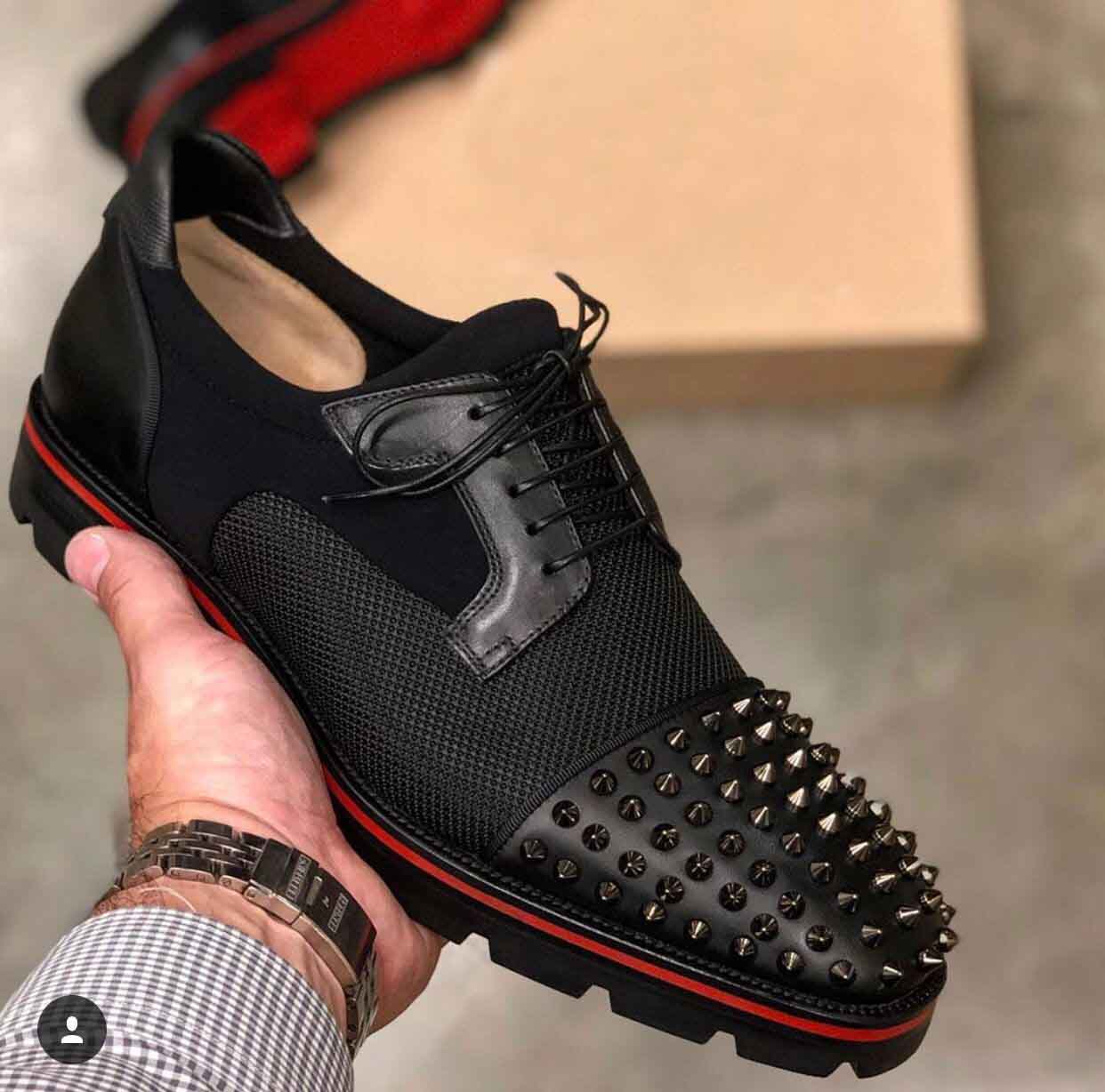 

Successful Gentleman Wedding,Dress,Party Luis Mika Sky Loafers Spikes Red Bottom Oxford Lined Lug Sole Derby Walking Brand Moccasin, Black