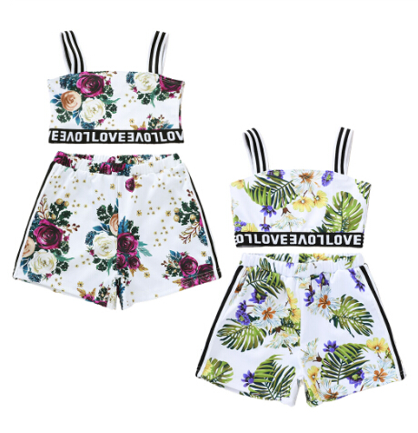 

6M-4Y Summer Baby Girls Printed Striped Sling Top + Shorts Two-piece Set Kids Fashion Sleeveless 2Pcs Outfit Suit