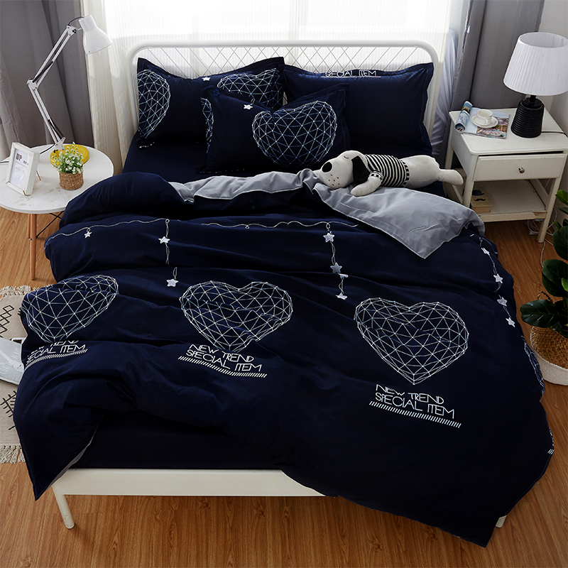 

Classic bedding set 5 size Stripe heart black bed linen 4pcs/set duvet cover set Pastoral bed sheet AB side duvet cover 2019, Gray