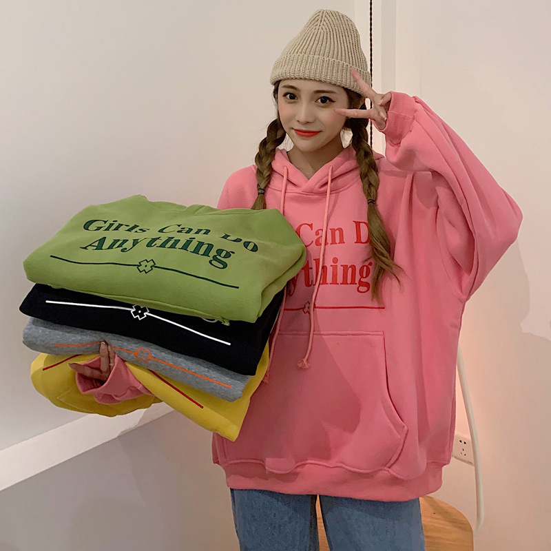 

Hoodies Women Ropa Mujer Korean Style Aesthetic Oversized Harajuku Winter 2020 Long Sleeve Thickened Hoodie Letter Loose Clothes, Gray