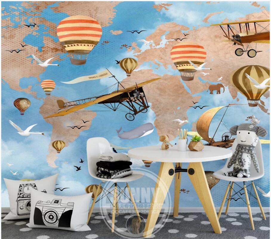 

WDBH custom photo mural 3d wallpaper Modern cartoon flying balloon world map children room home decor 3d wall murals wallpaper for walls 3 d, Non-woven wallpaper