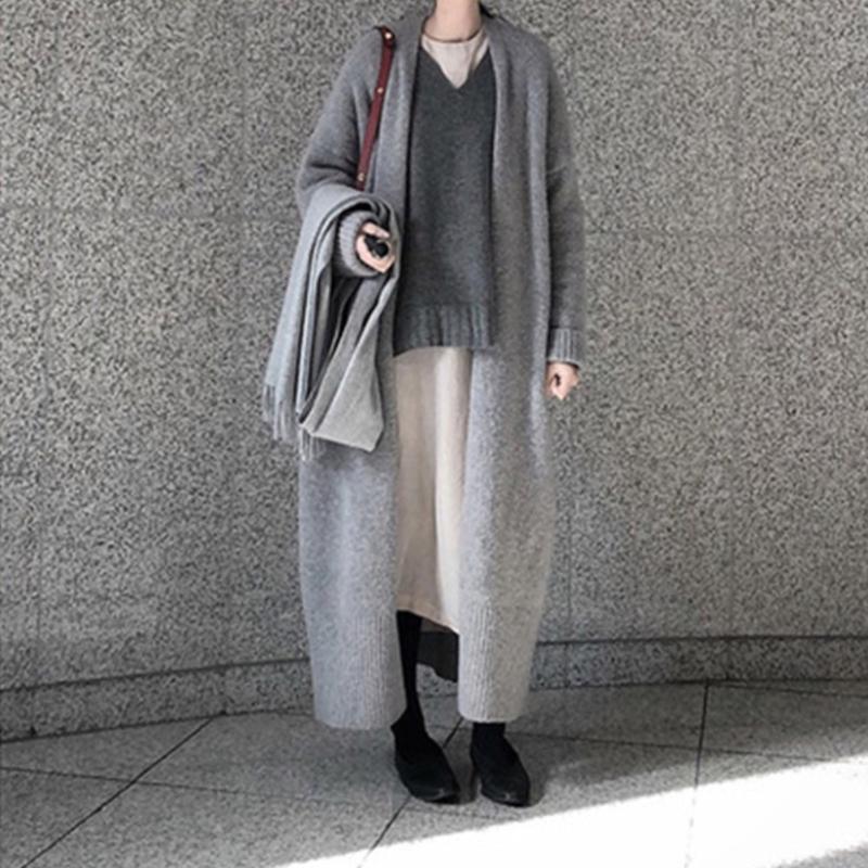 

Women Sweater Coat Autumn Winter Casual Knitwear Femael Long Cardigan Loose Fit Outerwear Cotton Blend Coats, Black