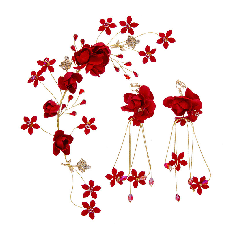 

Bride Headwear Korean Will Red Rose Hair Ornament Immortals Beautiful Toast Full Dress Marry Ornaments Suit