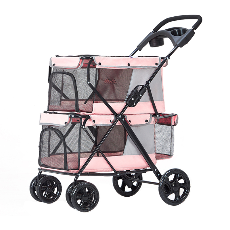 

Lightweight Folding Double-layer Pet Stroller Breathable Four-wheeled Outdoor Travel Dog Paparazzi Pet Stroller Cat Cage