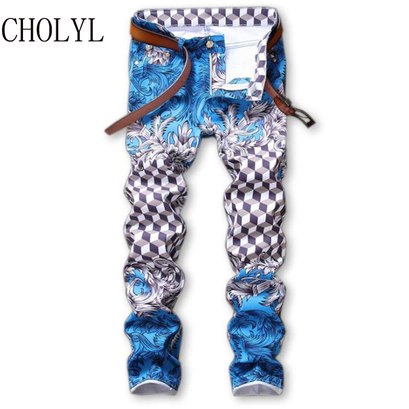 

CHOLYL new slim jeans pants for men cotton skinny printed jeans men nightclubs singers European and American style fashion jean, Multicolor