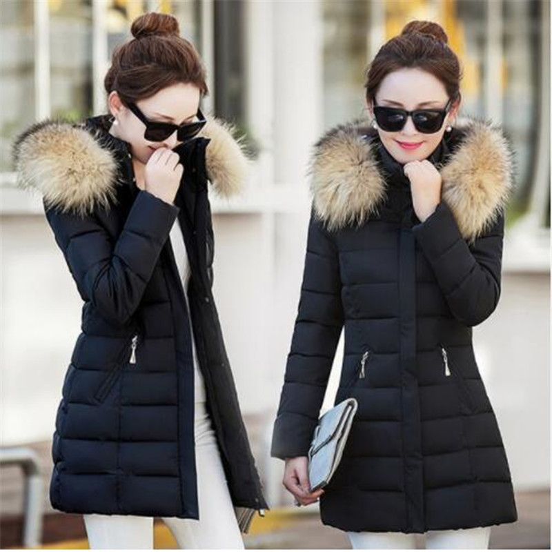 

New Winter Jacket Coat Womens Korean Slim White Duck Down Parkas Ladie Hooded Faux Fur Collar Windbreaker Pockets Warm Overcoat