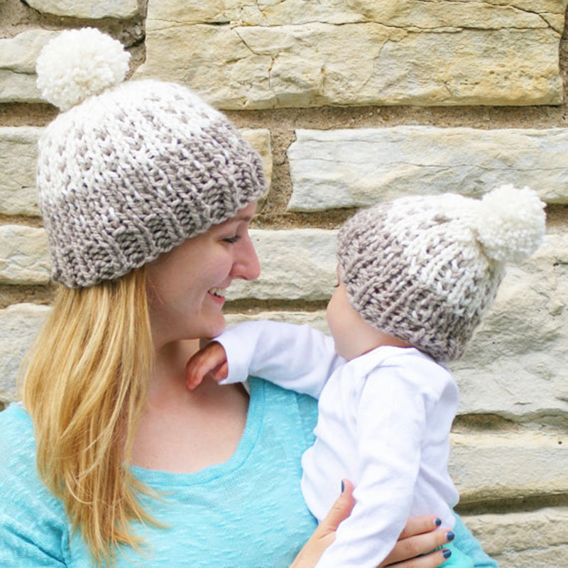 

Pom Pom Beanie Parent-child Hat Winter Warm Caps Knitted Fur Crochet Hats Mom Baby Caps 20pcs LJO7098, Opp bag price;not hat