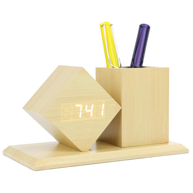 

Best Wooden Digital Alarm Clock for Nightstand & Desktop Time Date Temperature Display 3 Alarm Set Triple-Cornered Diamond Color