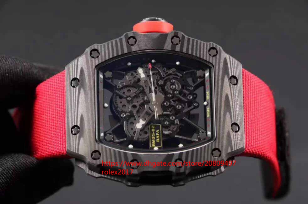 

Mens Superlative Mountaineering racing Wristwatches R35-02 Black carbon fiber layer Japanese Miyota 9015 Automatic movement nylon red band watches