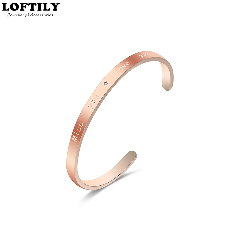 

Other Bracelets 5mm Stainless Steel Daimond Cuff Gift For Women Lover Bangles Jewelry Engraved Love You Miss Mantra Bracelet