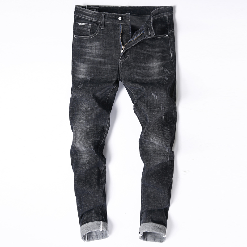 

2020 Men's Black Skinny Jeans Spring and Autumn Solid Color Slim Jeans Denim Pants Men's Cotton Elastic Long Size 38