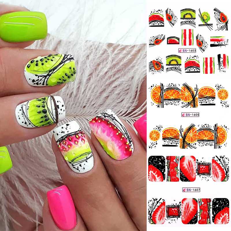 

Summer Fruit Water Decals Fruit Kiwi Banana Lemon Strawberry Designs Nail Stickers Wraps Slider Decoration, 15-