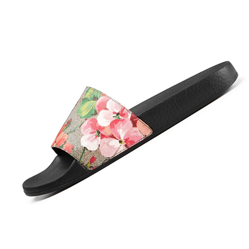 

Top Luxury Mens Womens Summer Sandals Beach Slide Luxury Slippers Ladies Designer Shoes Print Leather Flowers Bee 35-46 With Box, #02