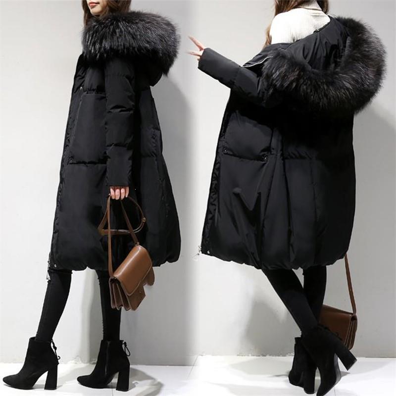 

Plus Size Winter Women Loose Thick Warm Outwear Female Cotton Coat Faux Fur Collar Hooded Parkas, Black