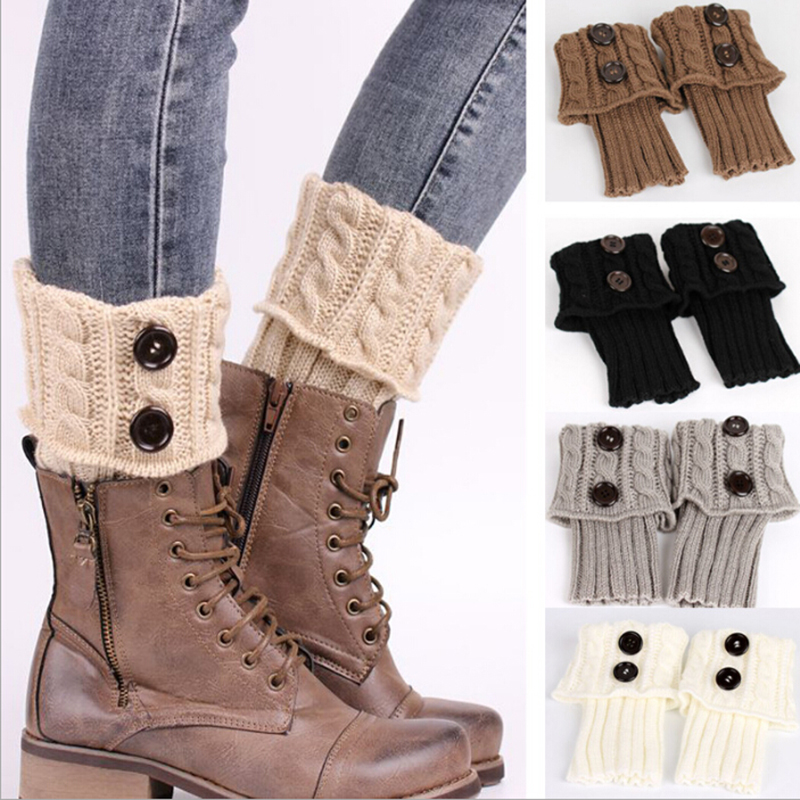 

Women's Leg Warmer Knit Boot Socks Dotted Line Button Topper Cuff Socks, Beige