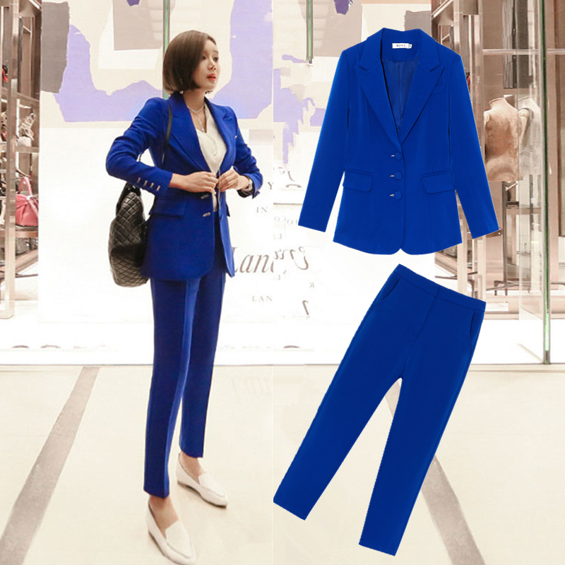 

Women blazer female slim slim spring and autumn dress ladies suit professional wild long-sleeved jacket trousers two-piece suit
