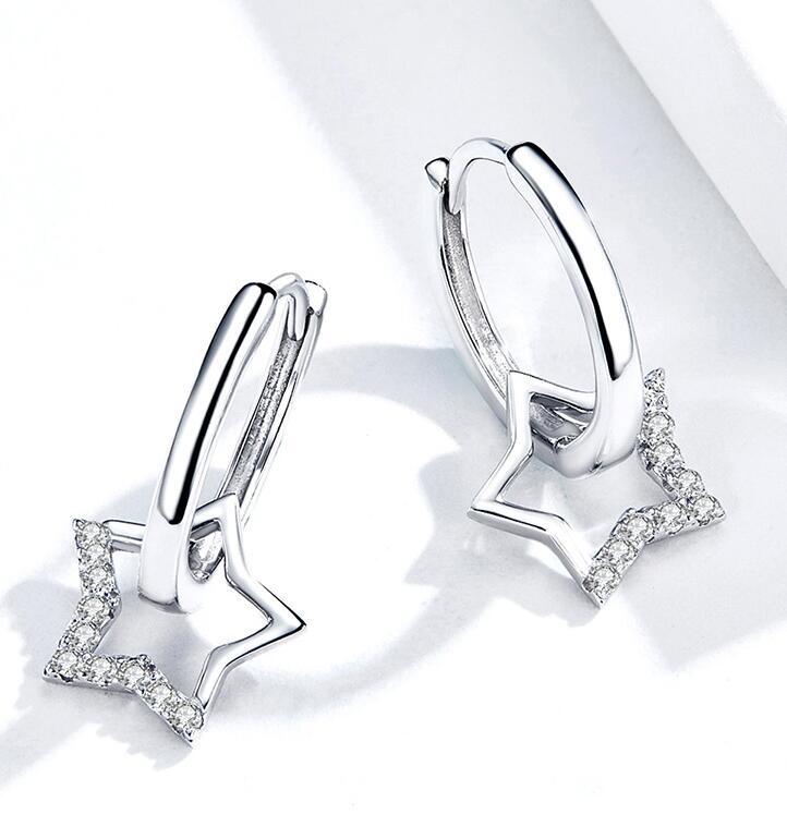 

Statement Wedding Clear CZ Earrings with Star Charm Women Genuine 925 Sterling Silver Fine Jewelry Designer Earring For Women, Golden;silver