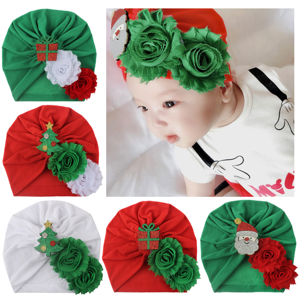

Christmas Children Hat Cotton Cloth Baby Cap kids Knot Turban Toddler Soft Head Wrap India style infants Knot Headbands Photography props, As pic