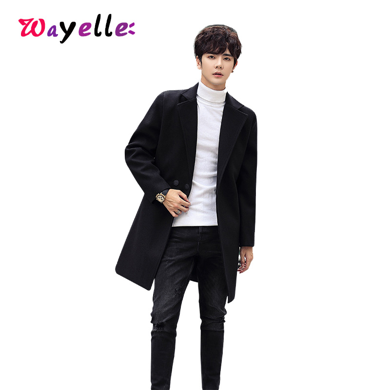 

2019 New Arrival Men's Winter Wool-blend Woolen Coat Fashion Slim Fit Simple Long Trench Coat Windbreaker Warm Jacket Outwear, Beige