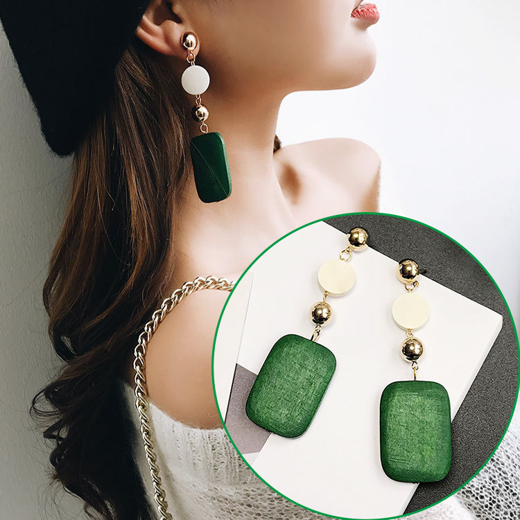 

Retro geometric wooden earrings simple temperament long wood personality earrings tide women, Silver