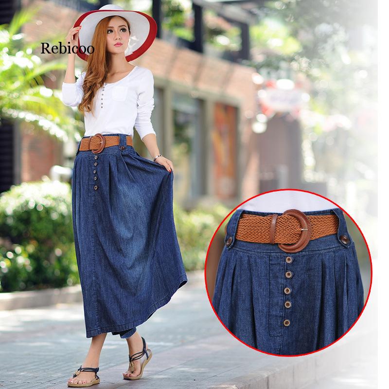 

Autumn and Spring Euramerican latest fashion plus size denim pleated skirts longuette expansion skirts for women, Without buttons