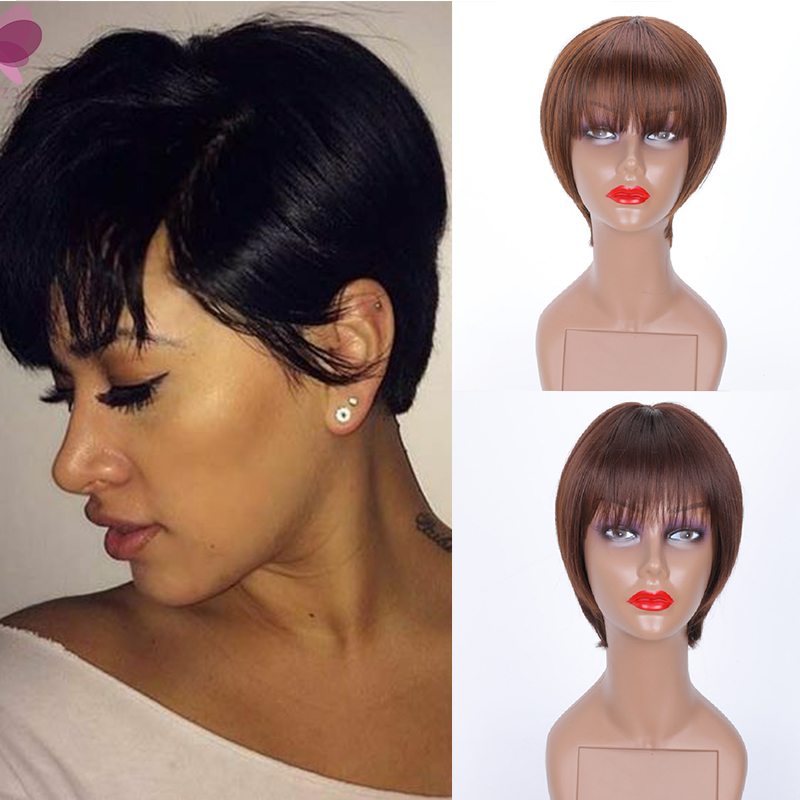 

AZQUEEN Short Straight Hair Wig Synthetic Hair Wigs For Black Women Pure Color Wigs Short Straight Wig With Bangs, 2001-118-39a