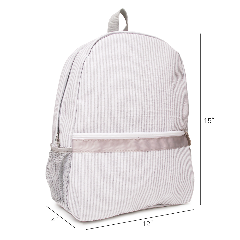 

Designer-Gray Seersucker Backpack Wholesale Blanks Seersucker Cotton Fabric Zipper Closure Kids School Bag Soft Book Backpack DOM031, Blue