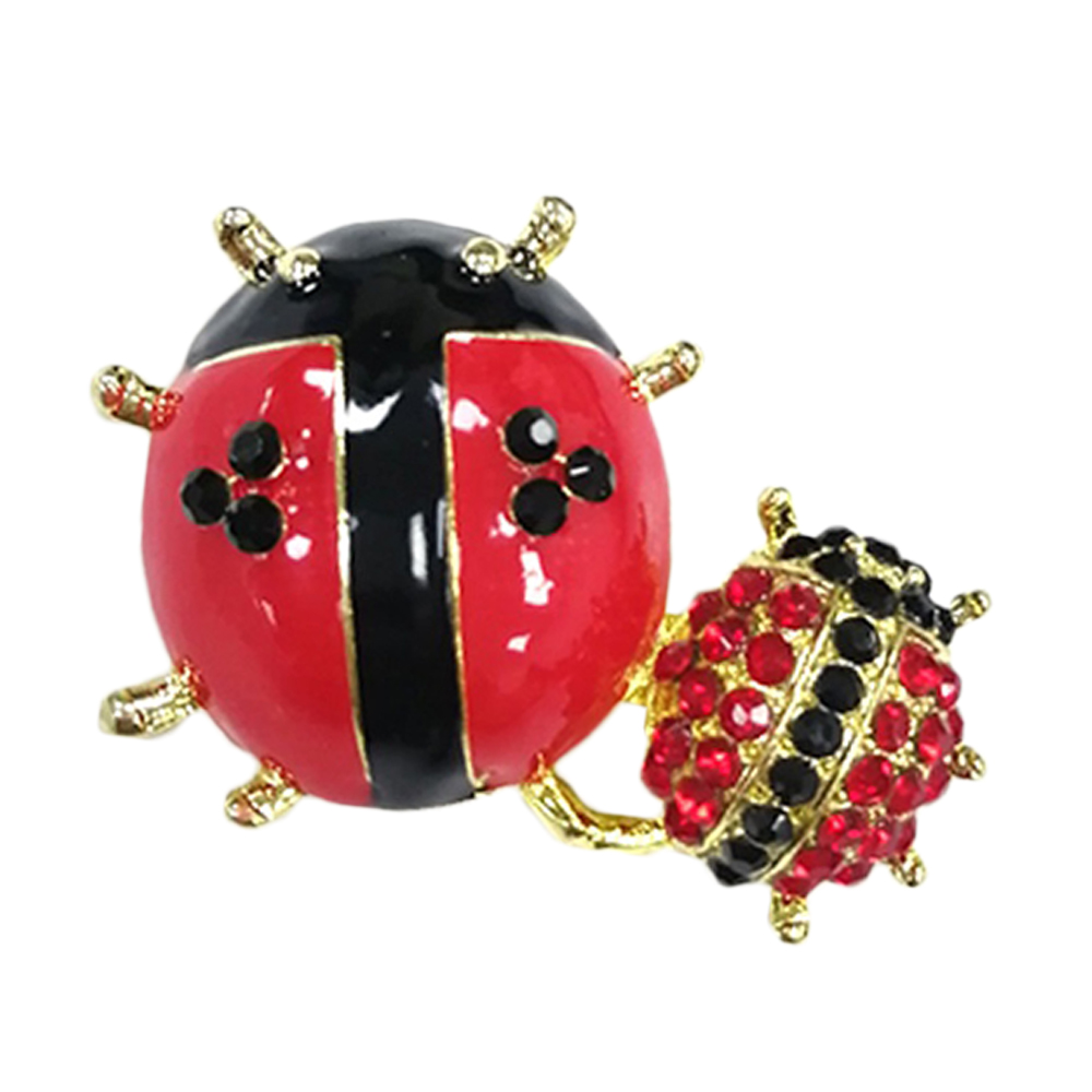 

Fashion Jewelry Sparkly Crystal Animal Insect Brooches Two Red Enamel Lady Bug Pin Rhinestone Brooch Pin For Women