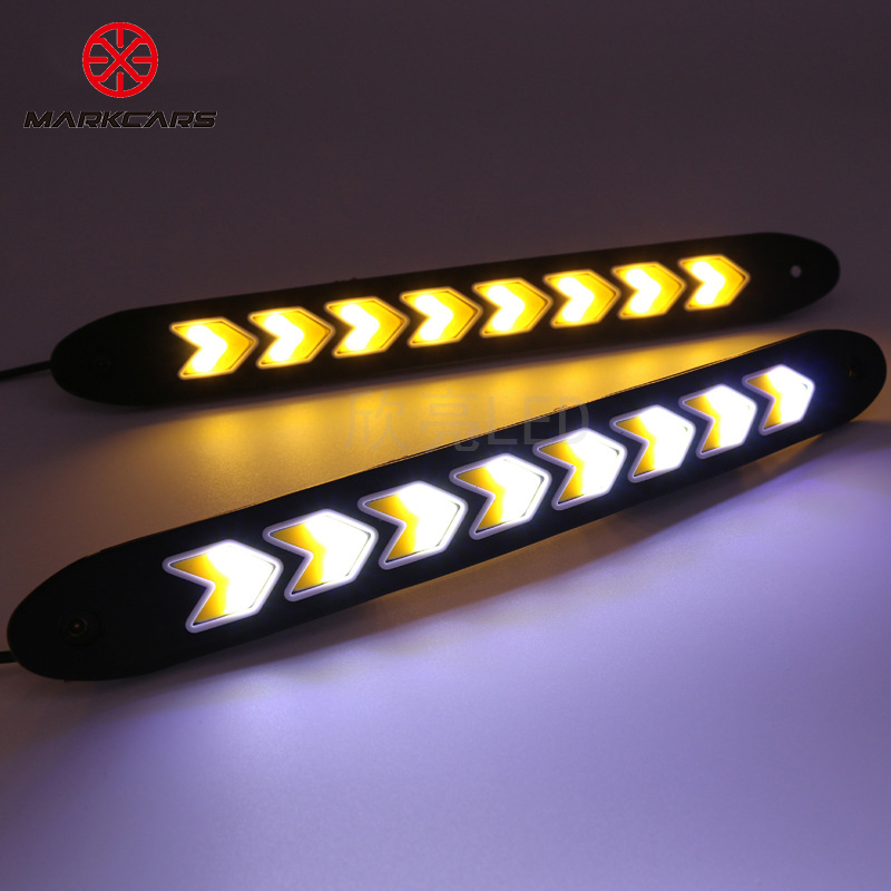 

Car styling Daytime Running light DRL Fog light 2Pcs Dual Color super bright Arrow Shape COB Flexible Waterproof Chips 26*2.5cm