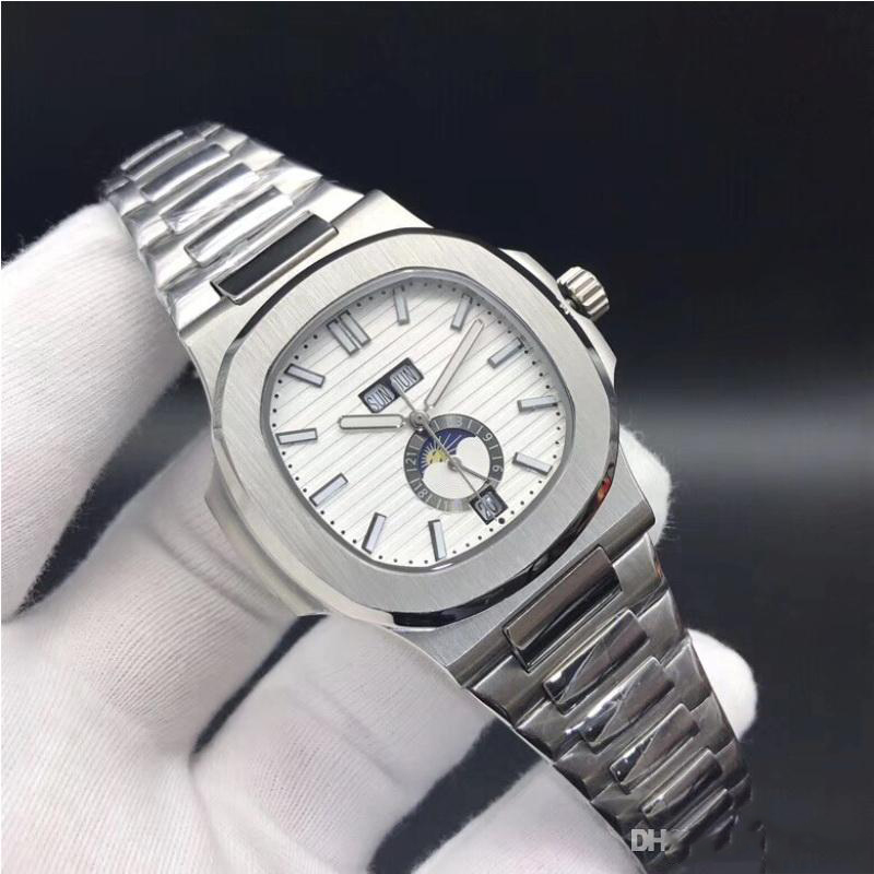 

wholesale Top Quality Watches Nautilus 5726 Mechanical Automatic Men Watch Moon Phase Month Leather Straps All Functions Working, 05