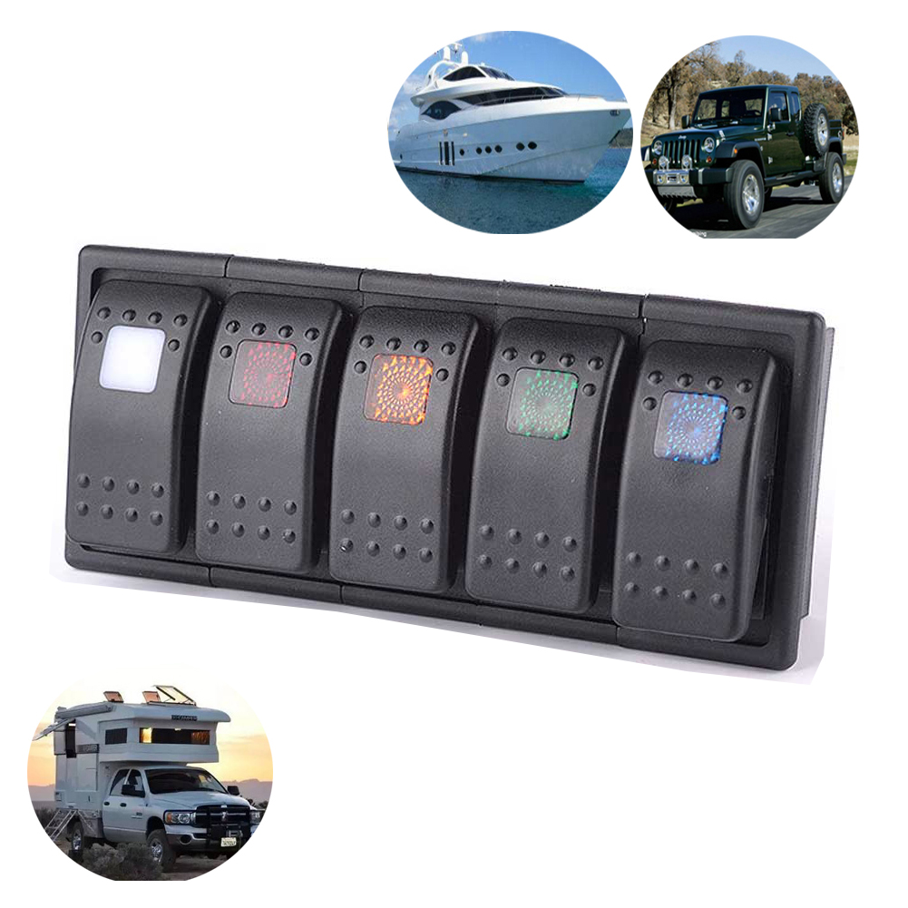 5 LED color Bar Rocker Switch panel ARB Carling Style Type 3 PINS DC 12V- 24V with clip holder-image-444818390