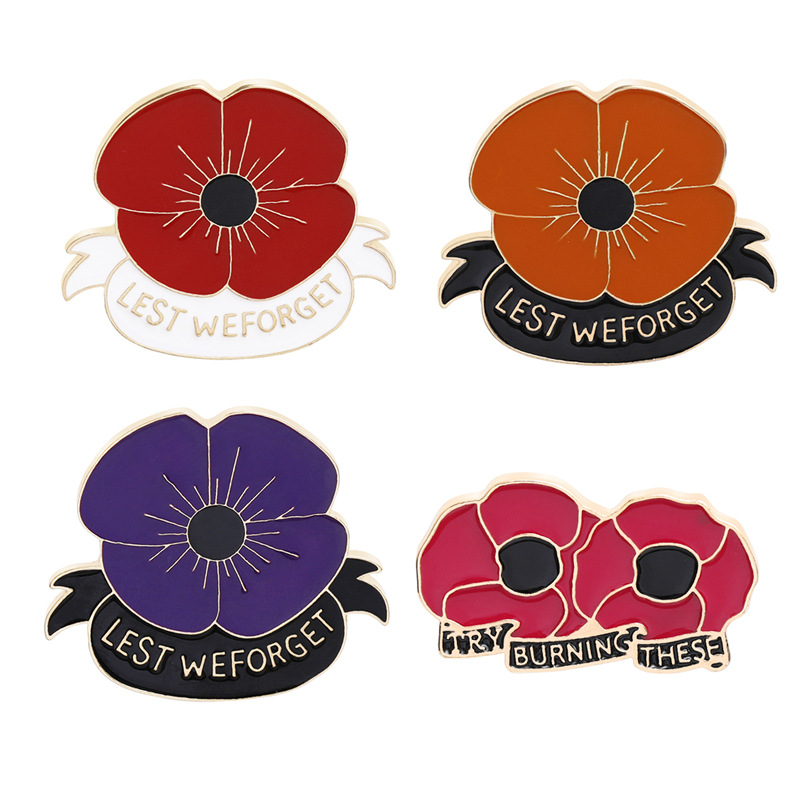 Pins Coquelicot et feuille verte Remembrance day