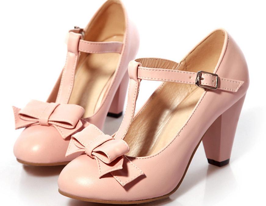 

2019 Women's shoes in Spring and Autumn with New style High heel Coarse heel round head bowknot@7055, Black