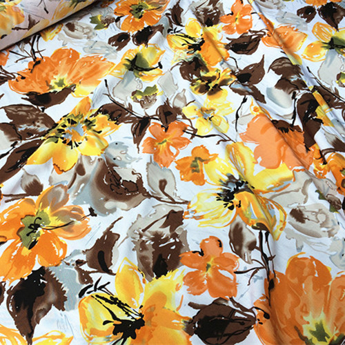 

140cm x100cm orange Elegant flower Viscose cloth fabric High Density Clothing Fabrics DIY Clothes Summer Shirt, Soft 200g/m