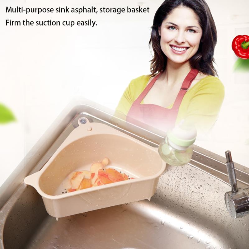 

Kitchen Triangular Sink Strainer Drain Sink Filter Shelf Holder Sponge Storage Rack Vegetable Fruite Drainer Basket Suction Cup