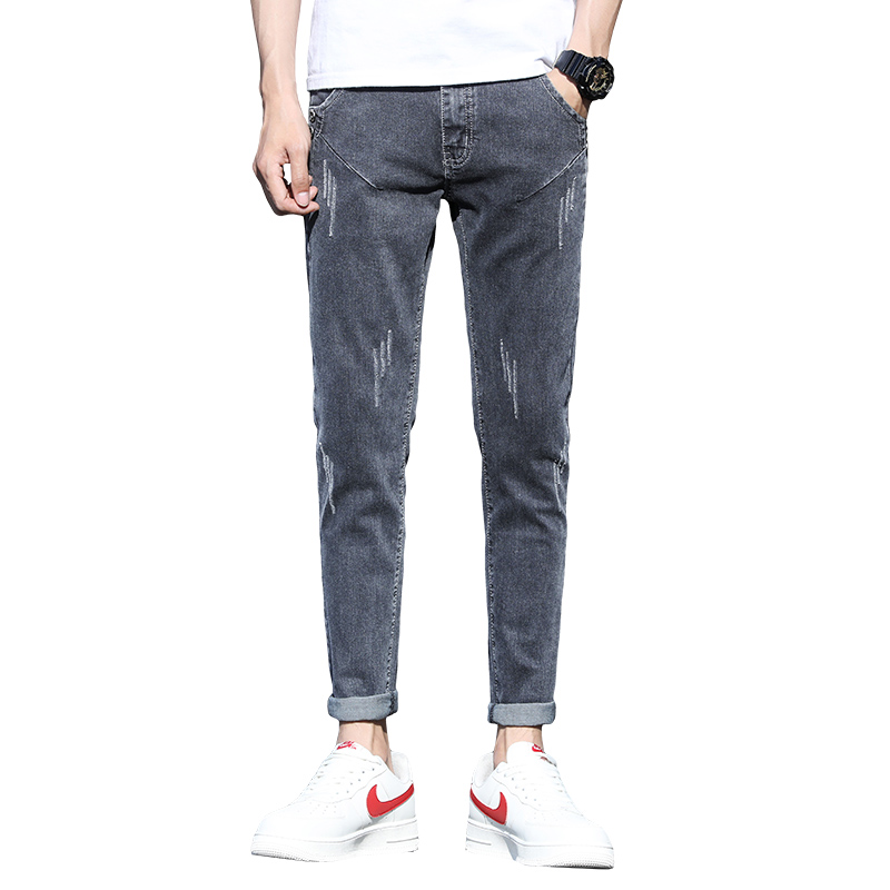 

2020 Spring Summer New Fashion Men Casual Stretch Skinny Jeans Slim fit Trousers Tight White Pants Solid Colors Denim Jeans Men, Gray