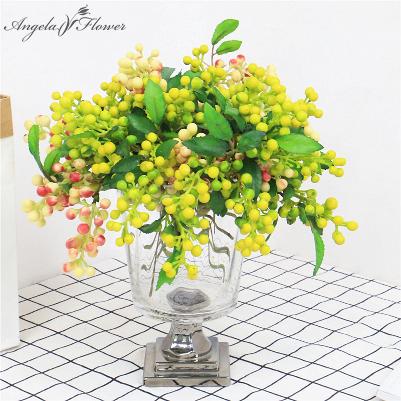 

Cute artificial fruit berry green plants flower leaf decor for home garden Christmas wedding table flower bouquet leaf wall, Blue