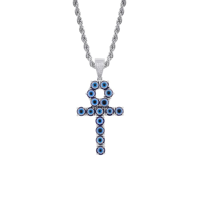 

Necklace Pendant Jewelry Fashion Men Women National Luxury Zircon Resin Blue Eyes 18K Gold Rhodium Plated Copper Cross Hip Hop Necklace