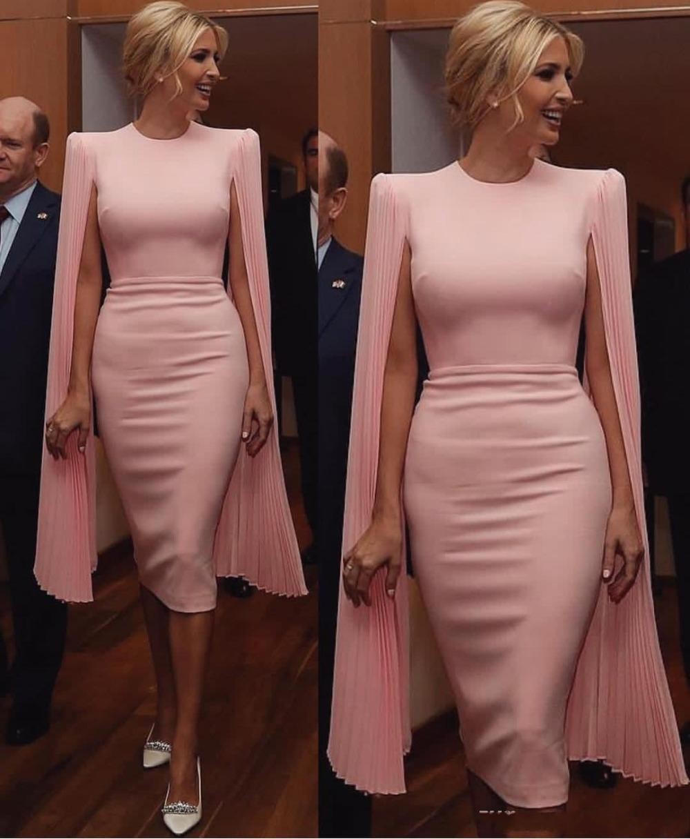 

2020 New Pink Formal Short Cocktail Dresses Chiffon Pleated Elegant Cape Tea Length Prom Gowns Satin Simple Plus Size Homecoming Dress, Hunter