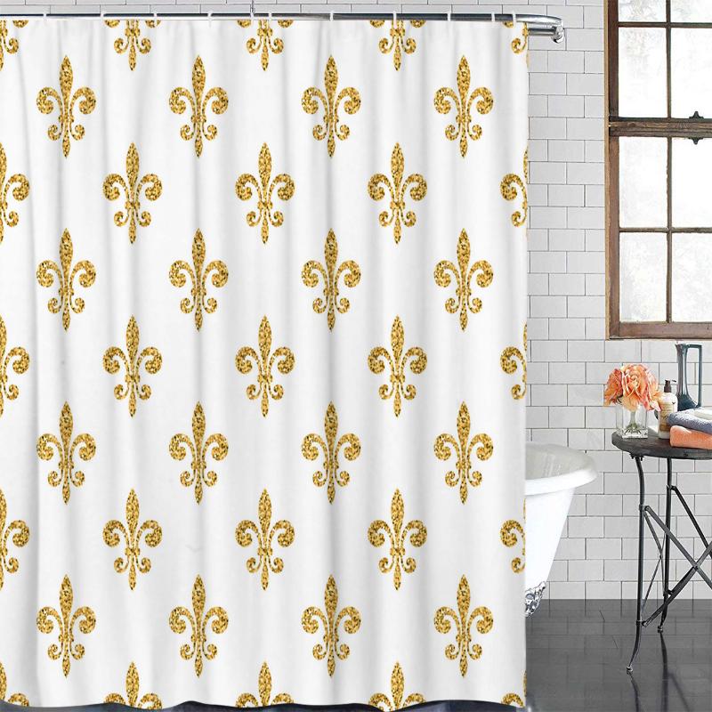 

Polyester Curtain Golden Pattern Bathroom Shower Curtains Bathroom Item Waterproof Shower Curtain &12 Hook
