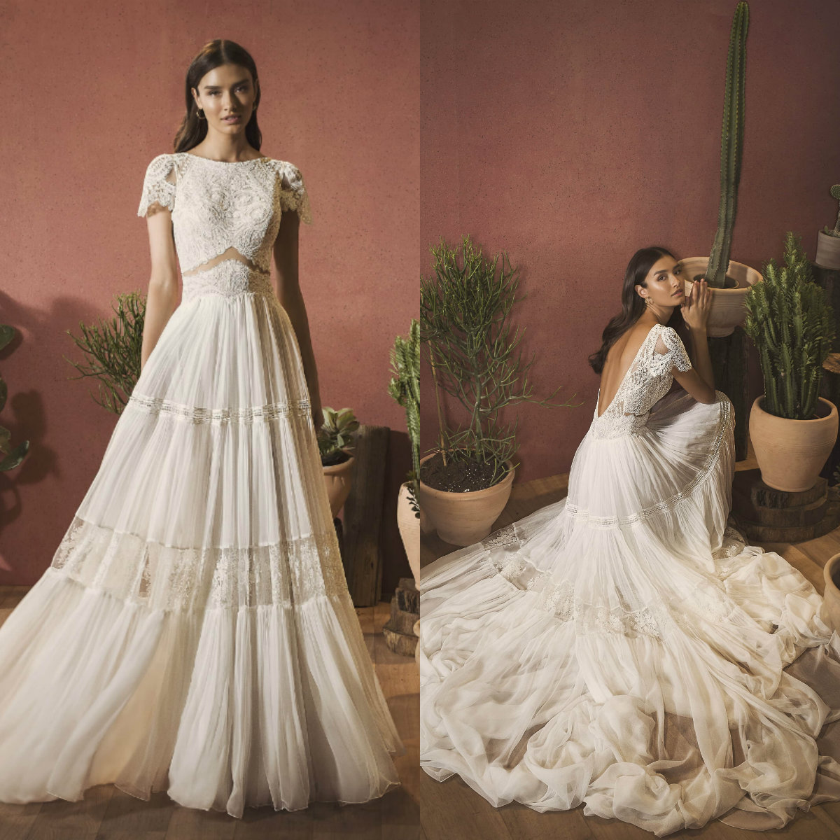 

Modest A Line Wedding Dresses Jewel Neck Short Sleeve Appliques Lace Plus Size Wedding Dress Sweep Train Robes De Mariée, Silver