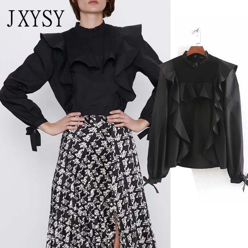 

JXYSY blouse women england elegant bow collar ruffle blouse mujer de moda 2019 kimono shirt womens tops and blouses plus size, Multi