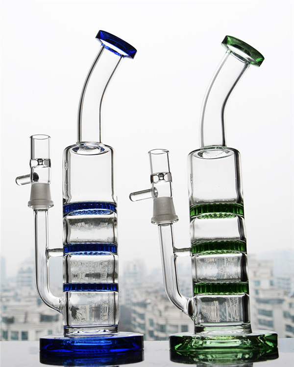Glass Bongs hookahs three Disk Honeycomb HoneyComb Disc Perc straight pipe glass bong Straight tube smoking Pipe oil dab rigs oil burner pipe bea-image-388709960