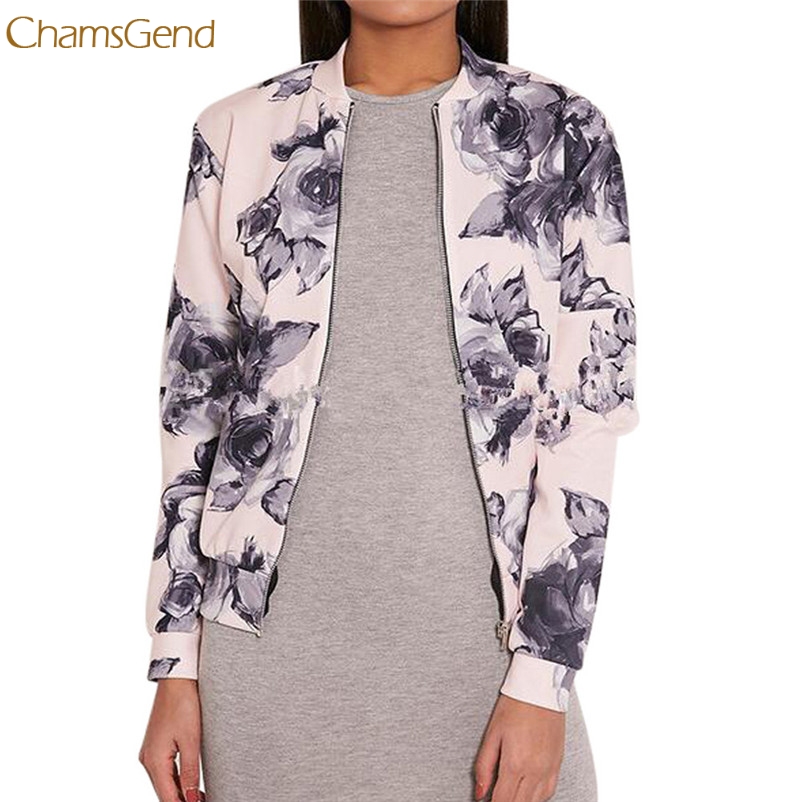 

CHAMSGEND 2018 Winter Warm Coat Womens Ladies Biker Celeb Camo Flower FLoral Print Zipper Up Bomber Jackect Drop Shipping, Pink