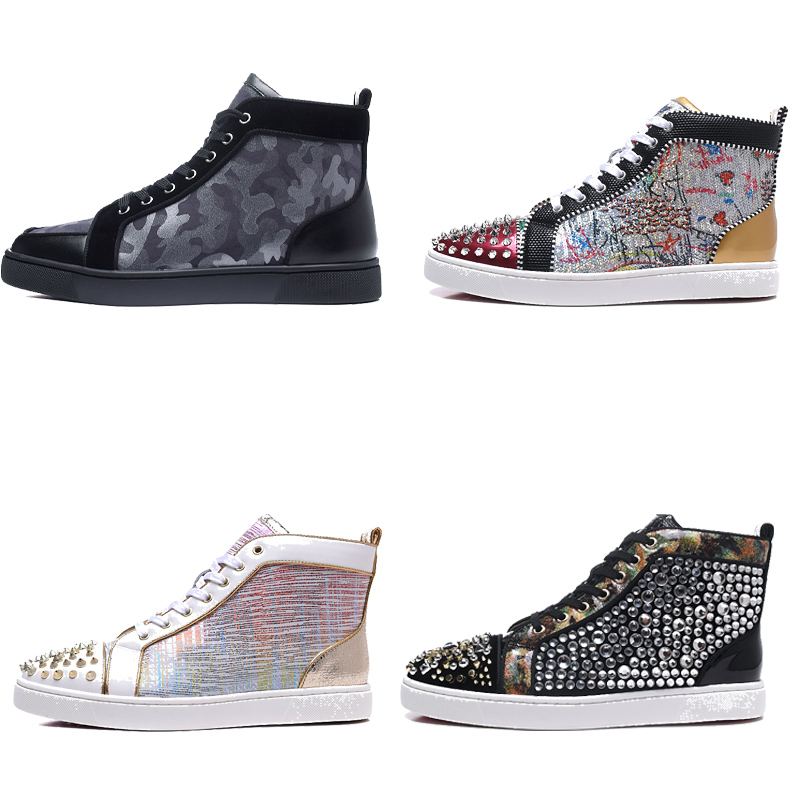 

Women Men Luxury Designer Boots High Quality Flat Casual Red Sole Autumn Winter Casual Shoes Spikes Top Red Bottoms Pik Studded Sneakers, Black
