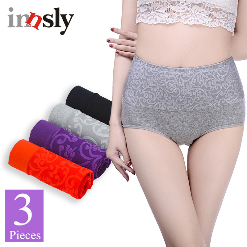 

3 Pieces/Pack High Waist Panties Women Underwear Slim Waist Cotton Large Size Female Briefs Seamless Breathable Health Lingerie, 3pcs-rose