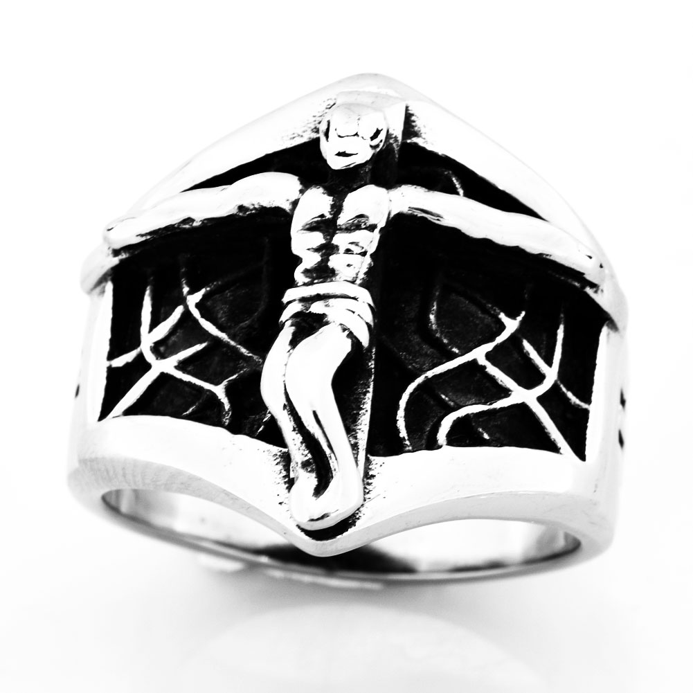 

FANSSTEEL STAINLESS STEEL mens or womens PUNK VINTAGE cross spider Ring BIKER RING SIGNET RING GIFT FSR10W75
