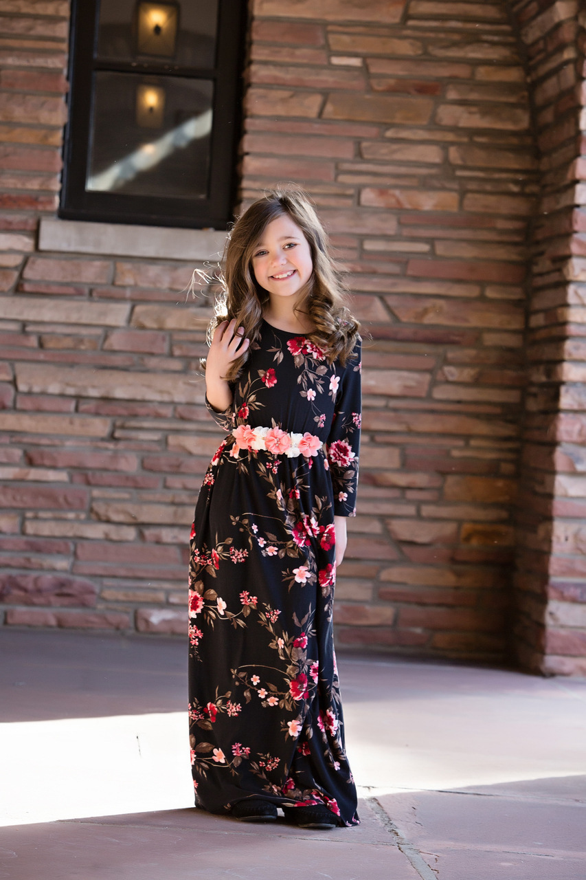 Mother Daughter Dresses Navy Floral Long Vestidos Mother And ...
